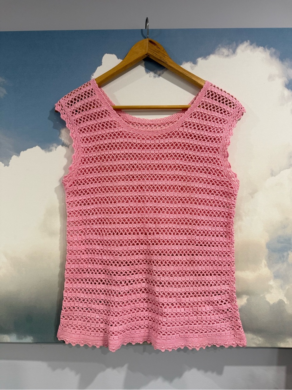 Pink Crochet Sleeveless Knit Top